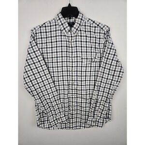 J.Crew Mens Brushed Twill Gingham Button Down Shirt Navy White E0760 Large